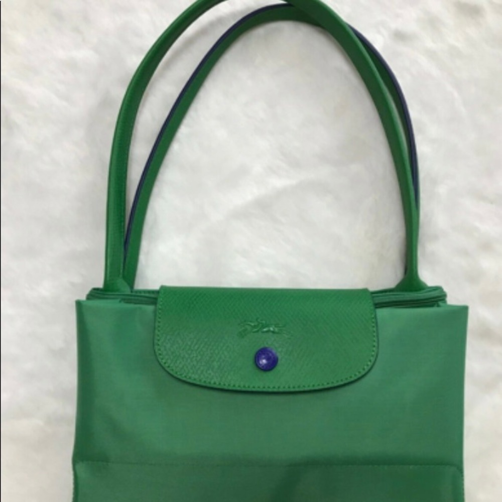Large Green Longchamp Le Pliage Nylon Tote